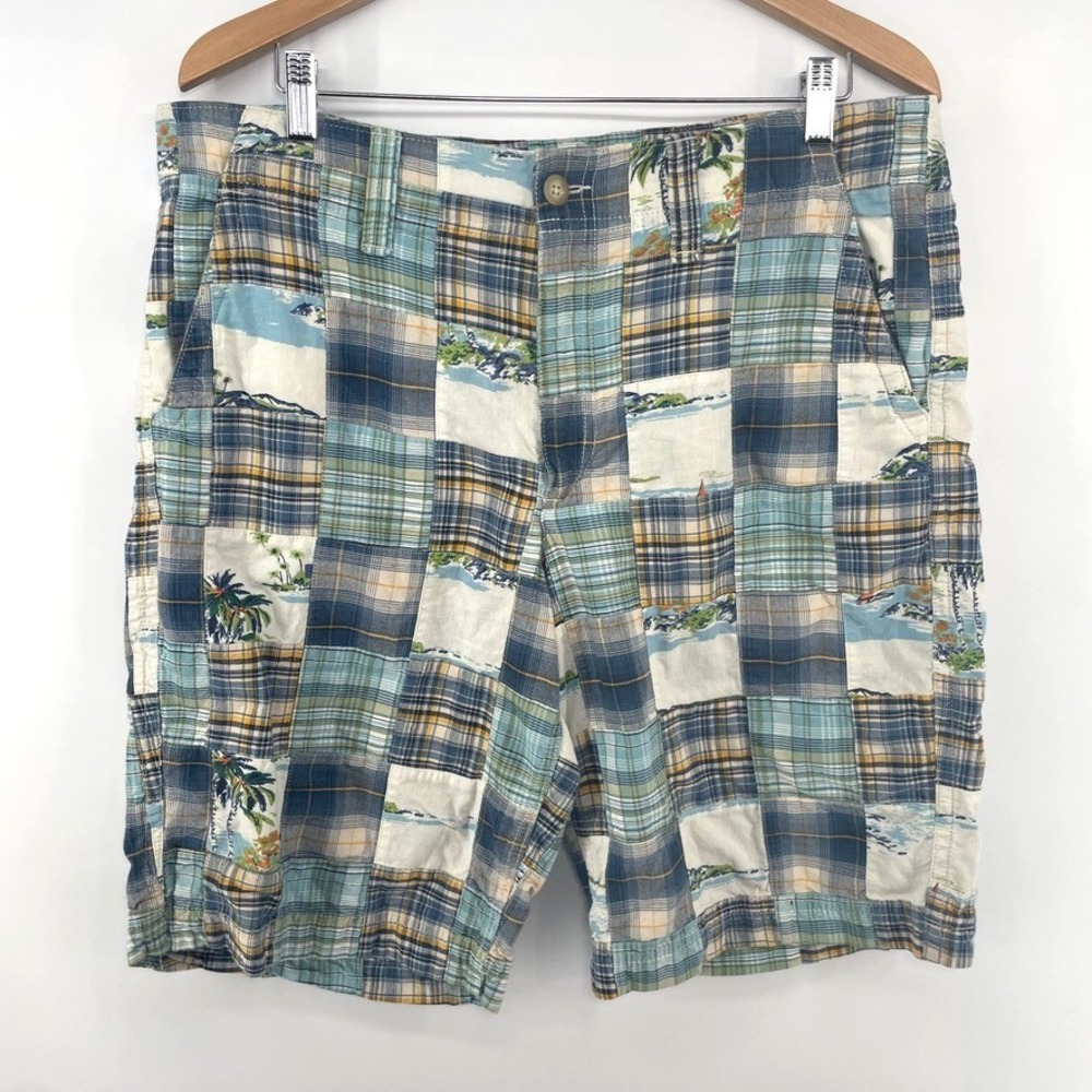Vintage‎ Old Navy Shorts Mens 36 Plaid Patchwork Madras Loose Fit 90s Y2K Cotton